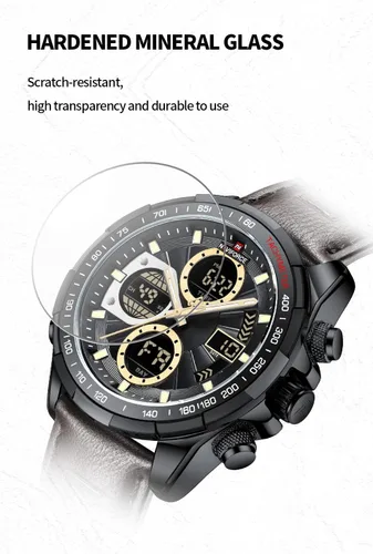 Vista 19 de NAVIFORCE Relojes digitales militares para hombre, reloj analógico de cuarzo, resistente al agua, reloj deportivo multifuncional de cuero