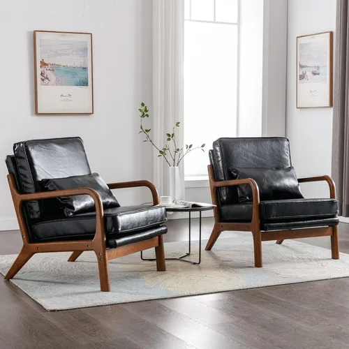 Vista 11 de Deolme Silla de Acento Moderna de Mediados de Siglo para Sala de Estar - Cómoda Silla con Brazo de Madera Maciza con Almohada Lumbar, Silla Lateral
