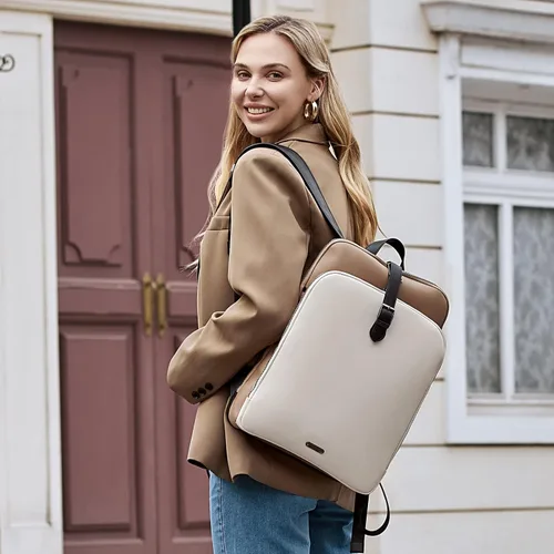 Vista 2 de CLUCI Mochila de cuero para mujer, bolsa para laptop de 15.6 pulgadas, mochila de trabajo grande para viaje, Grande, Mochilas de mochila