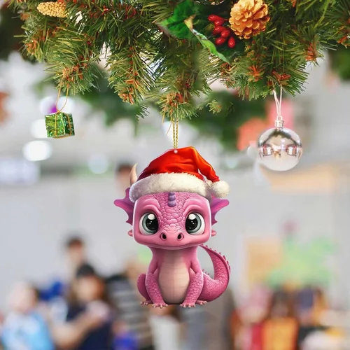 Vista 9 de 6 adornos colgantes para árbol de Navidad de dragón, adorno acrílico para colgar de Navidad, decoración gótica festiva, adorno decorativo