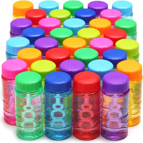 Vista 7 de Paquete de 48 botellas de burbujas con varita unida a la tapa (8 colores), juego de burbujas a granel para recuerdos de fiesta de niños, juguete