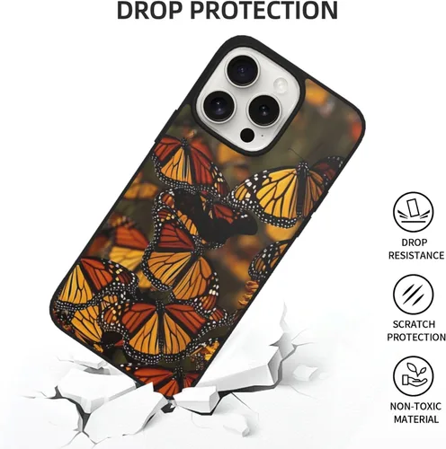 Vista 5 de Monarch - Funda con estampado de mariposas para iPhone 15 Pro, vidrio suave a prueba de golpes, TPU para iPhone 15 Pro de 6.1 pulgadas, no se pone