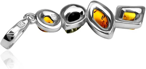 Vista 3 de Multicolor ámbar Plata de ley Collar con Colgante arete Set Cadena 18