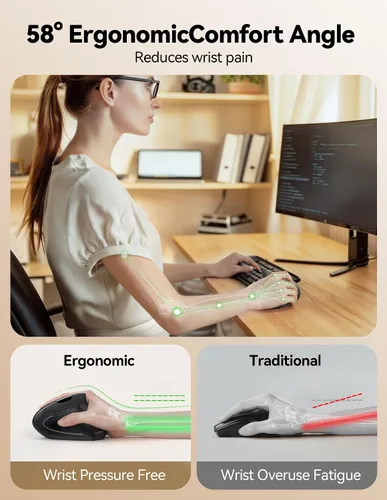 Vista 3 de TECKNET Ratón Ergonómico, Ratón Vertical Inalámbrico Recargable para Túnel Carpiano Mano Derecha, 4800 DPI 5 Niveles Ajustables 2.4GHz con Receptor