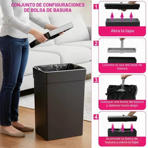 Vista 5 de PayLessHere Basurero de 13 galones / 50 L con tapa, cubo de basura de plástico para cocina, basurero automático sin tacto con sensor de movimiento