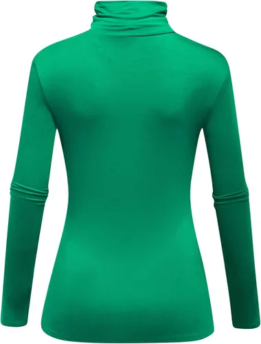 Vista 4 de OThread & Co. Camiseta de manga larga con cuello alto para mujer, capa elástica básica, cómoda, cuello alto
