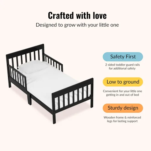 Vista 6 de Dream On Me Finn - Cama para niños pequeños, color negro, con certificado Greenguard Gold y JPMA, acabados no tóxicos, hecha de madera de pino