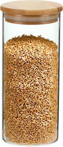 Vista 7 de Cestari Tarro de vidrio para almacenamiento de alimentos con tapa hermética de bambú, recipiente delgado de borosilicato de 24 onzas para granos