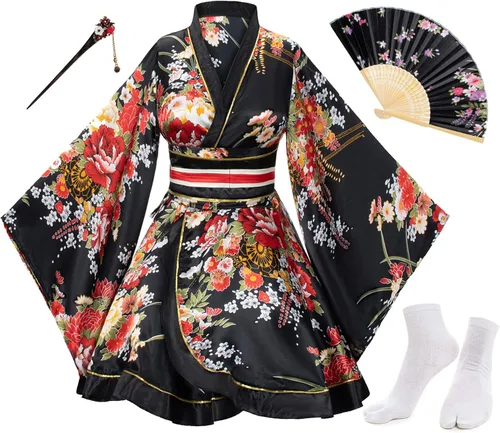 Vista 2 de Elibelle Juego de calcetines de seda plegables de seda para mujer, estilo kimono de anime japonés