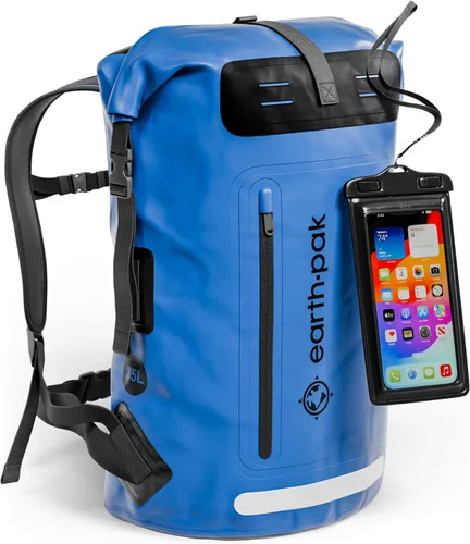 Vista 21 de Earth Pak Mochila impermeable - Mochila de senderismo resistente - Bolsa con cierre enrollable - Bolsa seca acolchada con carcasa impermeable