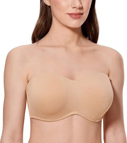 Vista 2 de CALVENA Sujetador sin tirantes invisible sin costuras para mujer, con varillas, para busto grande
