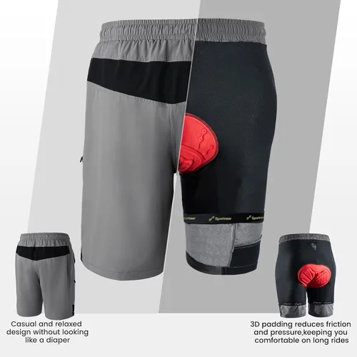 Vista 2 de Sportneer Pantalones cortos de ciclismo para hombre 3D acolchado ligero para montar en bicicleta, ciclismo, bicicleta de montaña, pantalones cortos