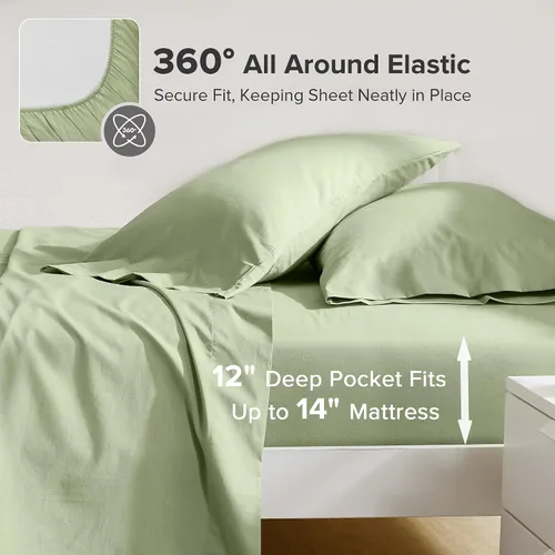 Vista 88 de Comfort Spaces Sábanas 100% algodón tamaño King, transpirables y ultra suaves, sábanas de algodón naturalmente fresco con bolsillo elástico de 14