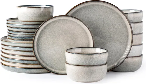 Vista 35 de GBHOME Juego de vajilla de cerámica para 4, 12 piezas, platos y cuencos de cerámica, platos resistentes a los arañazos, aptos para lavavajillas