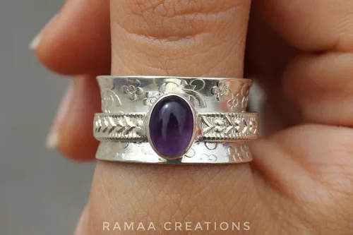 Vista 3 de Amethyst Spinner Ring Anxiety Silver Spinner Ring Fidget Spinner Ring For Women Handmade Spinner Ring Sterling Silver 925