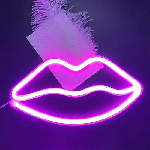 Vista 4 de ENUOLI Letreros de neón con forma de labios, luz nocturna rosa, luz de pared LED, luces de neón decorativas románticas para dormitorio, bar