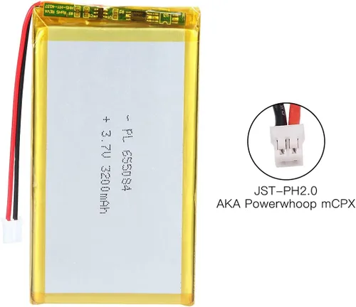 Vista 5 de 3.7V 3200mAh 655084 batería de iones de polímero de litio batería recargable Lipo con conector de paso de PH 0.079 in