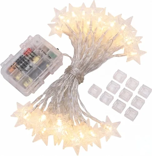 Vista 9 de WesGen - Guirnalda de luces de Navidad, tira de luces de copo de nieve, funciona con pilas, impermeable, 20 pies, 40 luces LED para Navidad, jardín