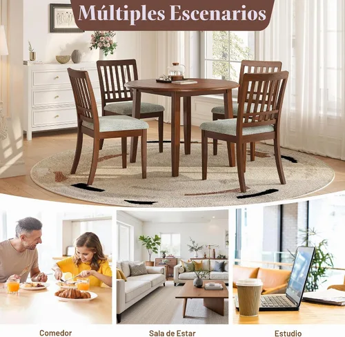 Vista 4 de P PURLOVE Juego de comedor redondo de 3 piezas para 2, mesa de madera