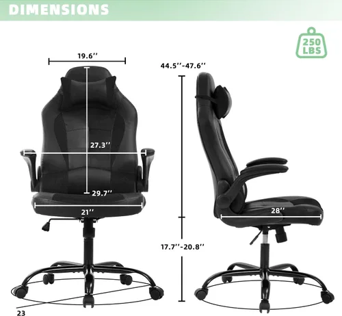 Vista 3 de Silla ergonómica para juegos con reposacabezas ajustable y soporte lumbar, cómoda silla de oficina de piel sintética con respaldo alto para adultos