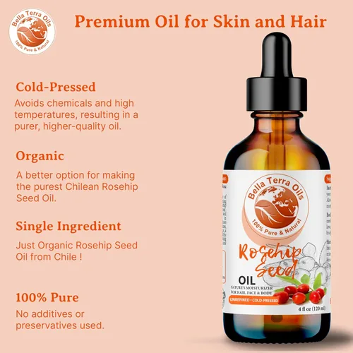 Vista 7 de Bella Terra Oils Aceite de semilla de rosa mosqueta puro para una piel brillante y cabello brillante – 1 galón, rejuvenecedor, hidratante, no graso