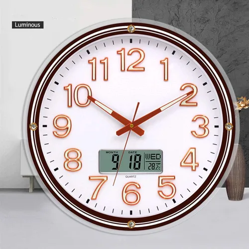 Vista 4 de ZZenSmot Reloj silencioso de 18 pulgadas, moderno reloj de pared luminoso con calendario LCD y termómetro para decoración de oficina en casa