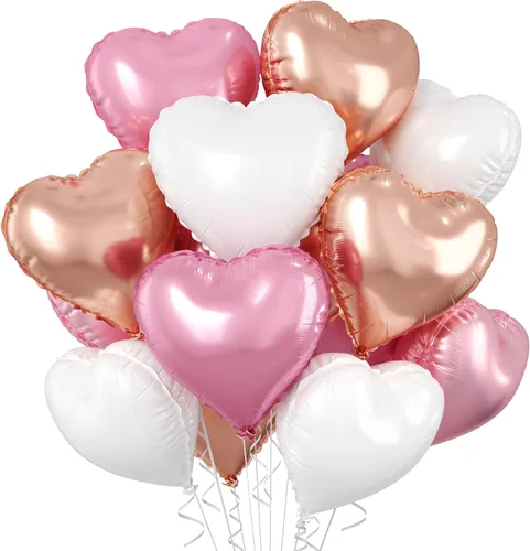 Vista 39 de Globos de corazón azul bebé, 10 piezas de globos en forma de corazón azul claro y blanco pastel, globos de papel de aluminio blanco arena crema