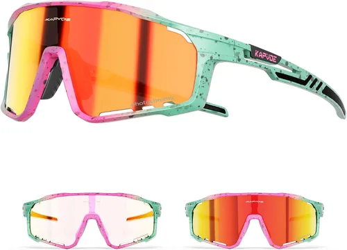 Vista 16 de KAPVOE Gafas de ciclismo fotocromáticas para hombres y mujeres, gafas de sol deportivas, marco de decoloración HD, gafas de bicicleta K76