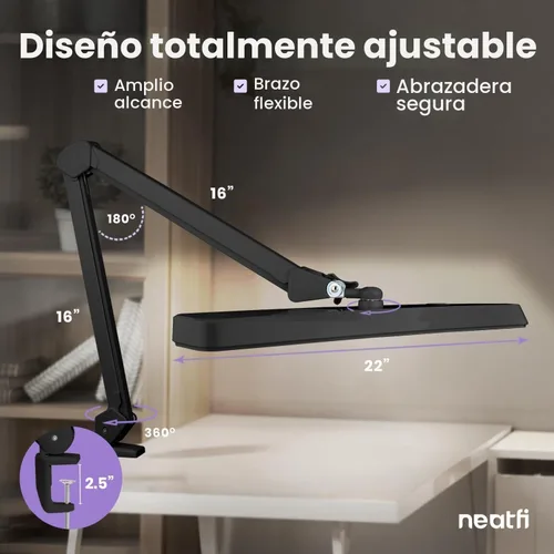 Vista 8 de Neatfi (Nuevo modelo) Lámpara de trabajo LED XL de 2,500 lúmenes con abrazadera, 5 modos de luz, temperatura de color correlacionada 3000-6000K