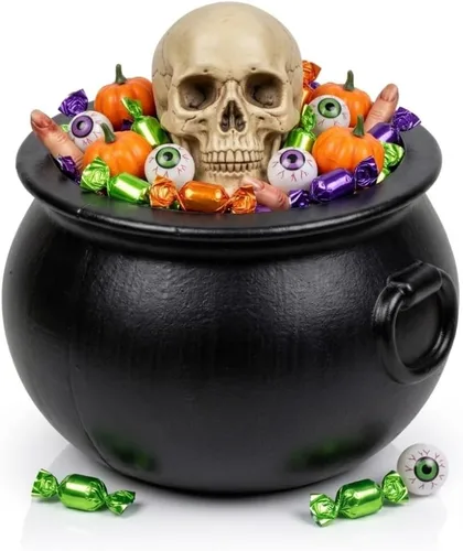 Vista 10 de PMU Gran caldero de Halloween 2 piezas (8,6) Gran Bruja Cuenco de caldero de plástico negro, para decoración de Halloween