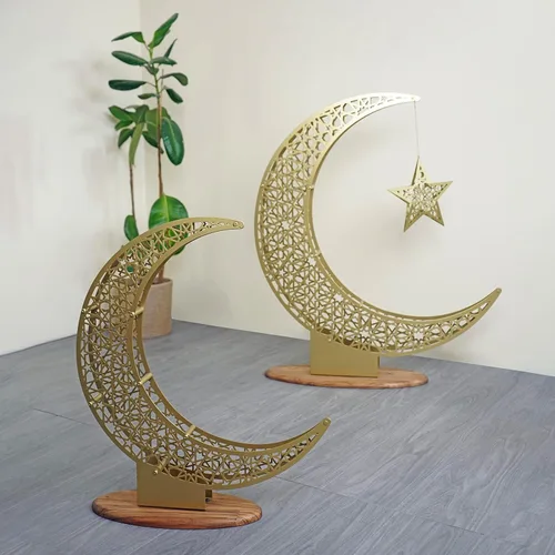 Vista 5 de iwa concept Decoración islámica de media luna de metal, arte de Ramadán de luna y estrella, decoración de mesa islámica, regalo para musulmanes