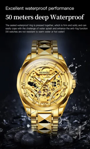 Vista 5 de OUPINKE Relojes de pulsera mecánicos automáticos para hombre, vestido de lujo, acero de tungsteno, luminoso, impermeable, zafiro, calendario