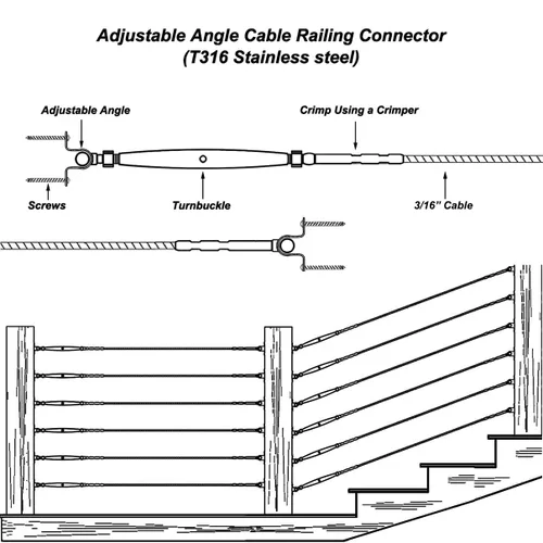 Vista 5 de Juego de barandillas de cable negro, 12 pares de barandillas de cable de acero inoxidable negro para sistema de barandilla de cable 3/16, ángulo