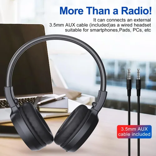 Vista 5 de Auriculares de radio FM personales portátiles con la mejor recepción, auriculares FM plegables receptor de radio para reuniones, trabajos diarios