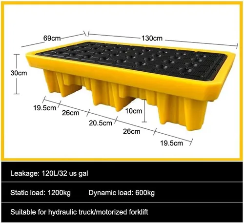 Vista 2 de Industrial Spill Containment Pallet Tray - 2Pc Modular Sump with Drain & Grating Heavy-Duty Bucket Tray for Sliquid Storage/Yellow-1Pcs/121 * 61 *