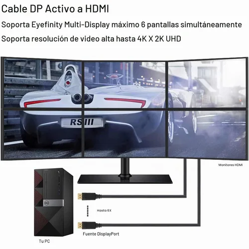 Vista 5 de CableCreation Cable DisplayPort a HDMI activo 4K de 6 pies, cable DP a HDMI