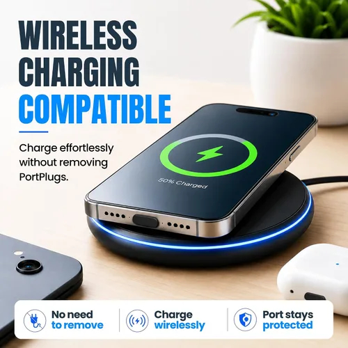 Vista 6 de Tapones antipolvo USB C, paquete de 10 con cepillo de limpieza, cubiertas Negro