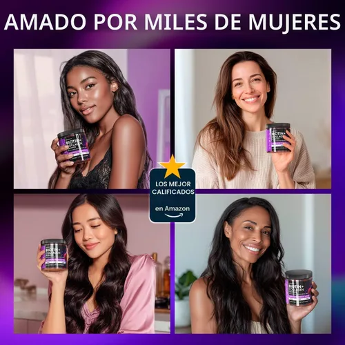 Vista 2 de Gomitas de biotina de 10 000 mcg para el crecimiento del cabello - Multi-colágeno sin azúcar con queratina, sílice y ácido hialurónico - A base