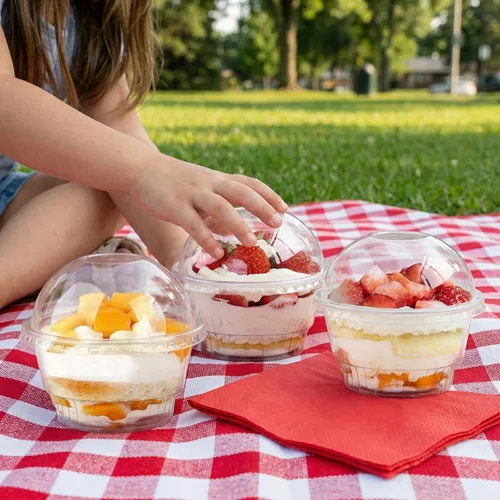 Vista 5 de Lyellfe Paquete de 100 tazas de postre con tapas de cúpula, vasos de plástico transparente de 5 onzas, tazas de helado desechables para llevar