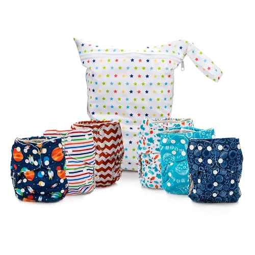 Vista 9 de Simple Being Pañales de tela reutilizables, doble refuerzo, talla única, lavables, suaves, absorbentes, impermeables, ecológicas, unisex, para bebé