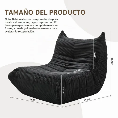 Vista 2 de Silla Puf - Sofá de Esquina, Silla de Chimenea Sofá Silla Puf, Silla Puf Grande para Adultos, Sofá de Piso de Chimenea para Sala de Estar Negro