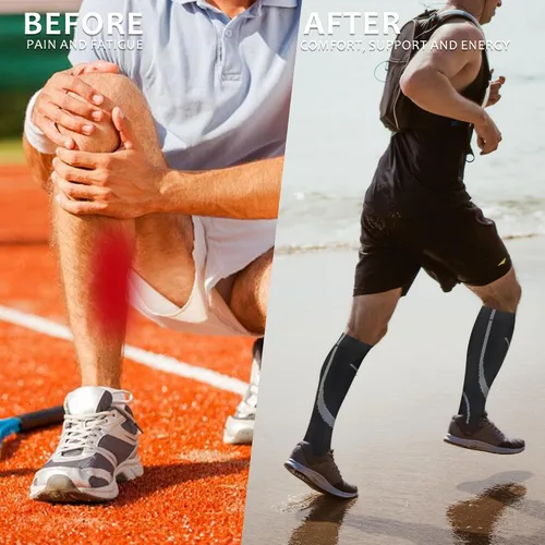 Vista 4 de hello momoya Calcetines de compresión para mujeres y hombres, calcetines de apoyo hasta la rodilla, enfermeras, embarazo, correr, volar, deportes
