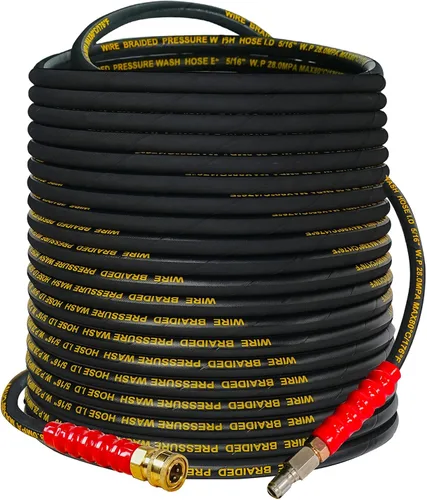 Vista 8 de Hourleey - Manguera de lavadora a presión de 50 pies x 3/8 pulgadas con conexión rápida, manguera de lavadora eléctrica de alambre de alta