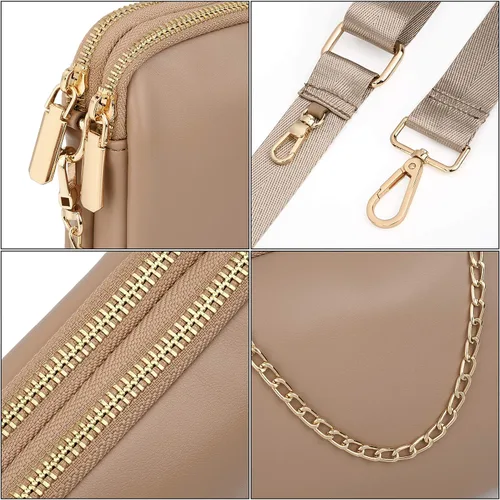 Vista 4 de UTO Pequeñas bolsas cruzadas para mujer, 3 en 1, diseño de moda, mini cangurera con correa