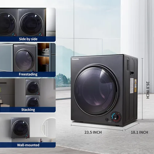 Vista 7 de Secadora portátil para lavandería de 3.5 pies cúbicos, secadora compacta de 1500 W para apartamento, secadora de ropa de carga frontal con bañera