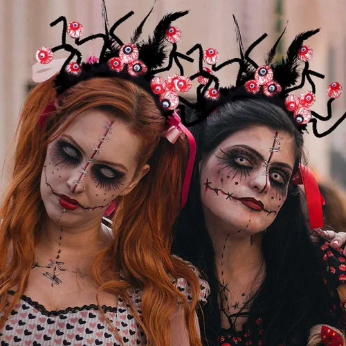 Vista 4 de DRESBE Diadema de ojos de Halloween, diadema de ojos negros, accesorios para el cabello para mujeres y niñas