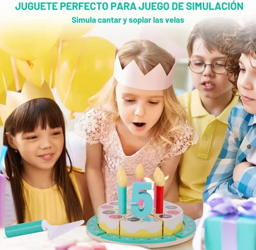 Vista 6 de Juguetes para cortar pasteles de cumpleaños, juego de comida de madera para niños pequeños, juguetes de cocina para niños y niñas