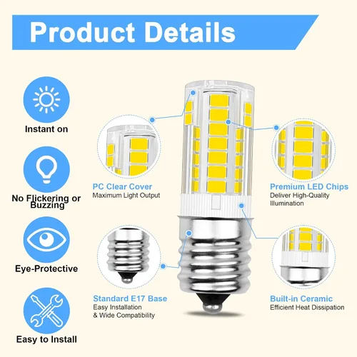 Vista 7 de Kei D28x Kel 2816x - Bombilla LED intermedia E17 de 3.5 W, repuesto compatible con refrigerador Kenmore 480LM 120V 5000K, bombilla de microondas