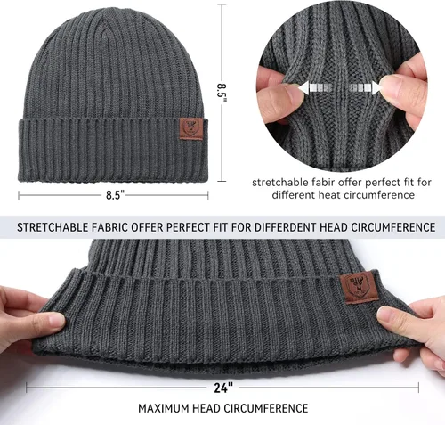Vista 5 de OZERO Gorro de Punto de Invierno, Gorro Térmico Grueso de Forro Polar para Hombres y Mujeres