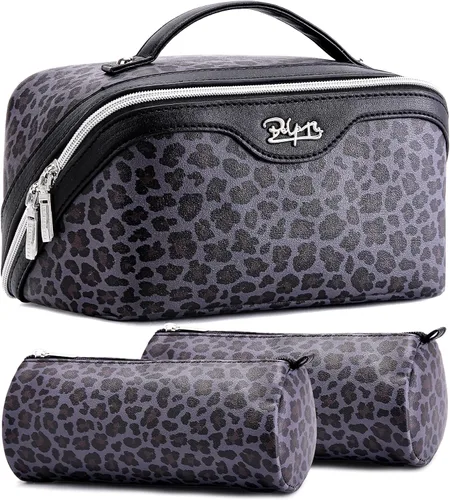 Vista 19 de BOYATU Bolsa de maquillaje de viaje para mujer: 3 en 1 modular con estampado de leopardo para viajes de 3 a 15 días - Neceser impermeable de cuero